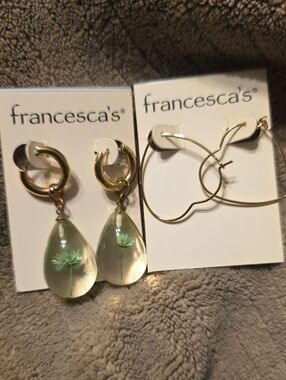 Francesca's Collections Gold Hoop Earrings with Green Floral Teardrops